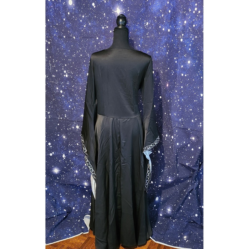 Medieval Renaissance Black Silver Embroidered Bell Sleeve Gown Costume 2XL - Picture 4 of 5